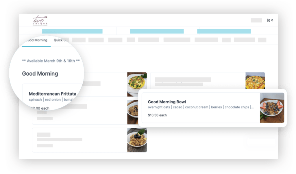 HoneyCart catering order automation software - Online Storefront menu