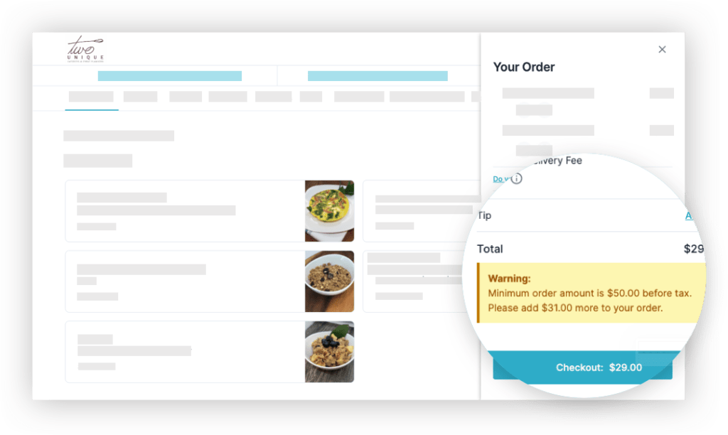 HoneyCart catering order automation software - Minimum order amount policy