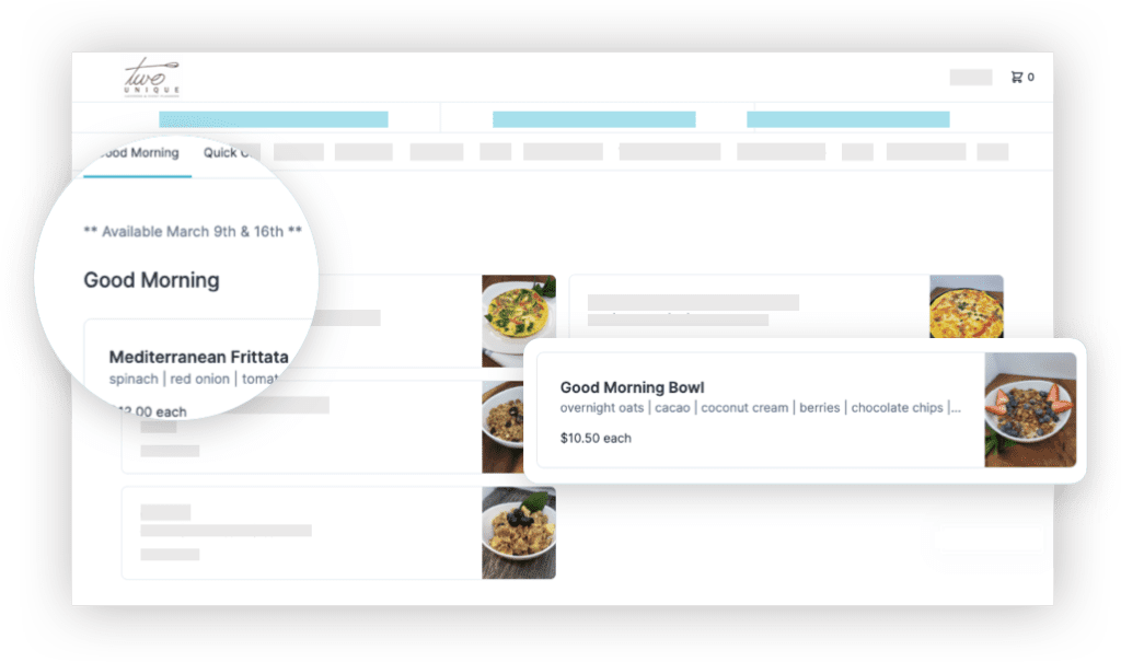 HoneyCart catering order automation software - Online Storefront menu